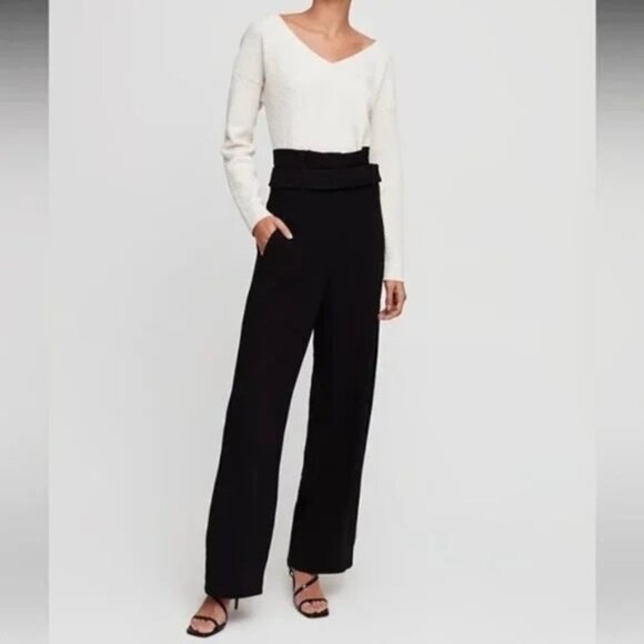 Babaton Pants - BABATON Aritzia Jermaine Black Wide Leg Pants size 8 Paper Bag Tie Belt